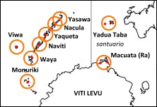 Distribuzione delle Crested Iguana nelle isole Fiji